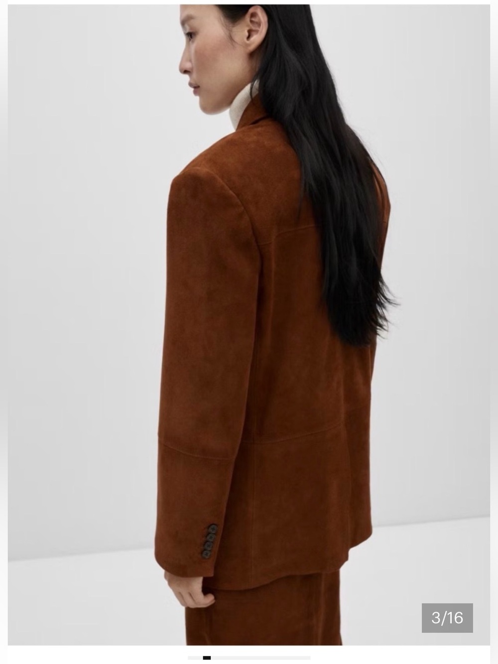 Mango selection leather Oversized Brown Suede Blazer - Picture 7 of 16